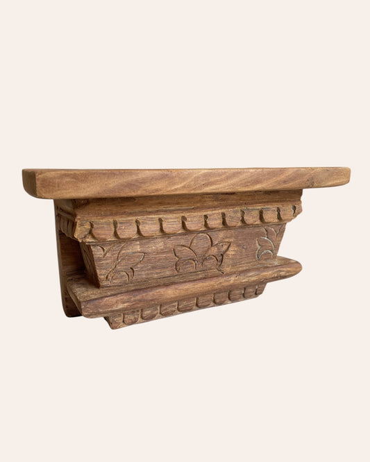 Vintage Hand-Carved Floral Wooden Corbel Wall Shelf