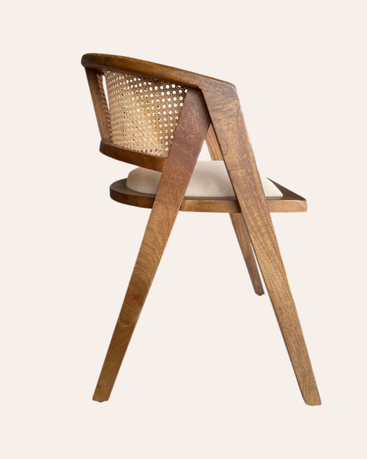 Handcrafted Wooden Cane Back Armchair