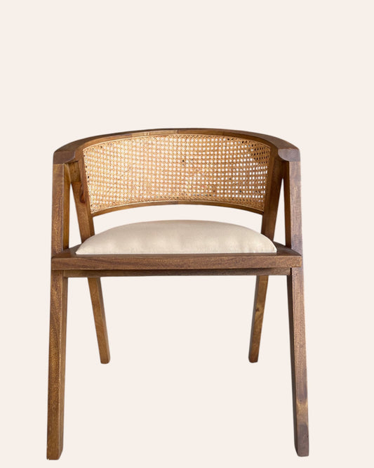 Handcrafted Wooden Cane Back Armchair