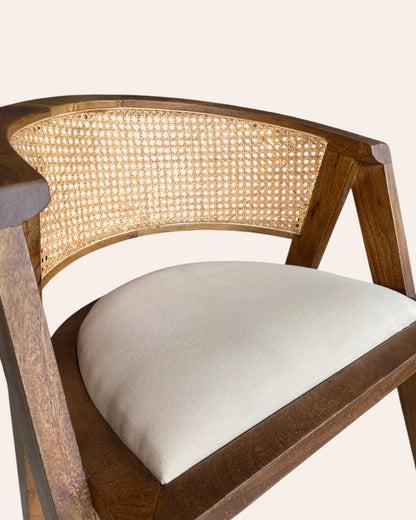 Handcrafted Wooden Cane Back Armchair