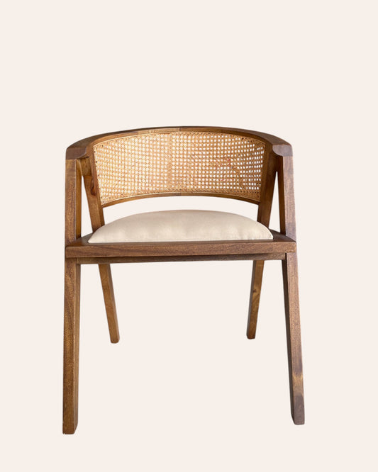 Handcrafted Wooden Cane Back Armchair