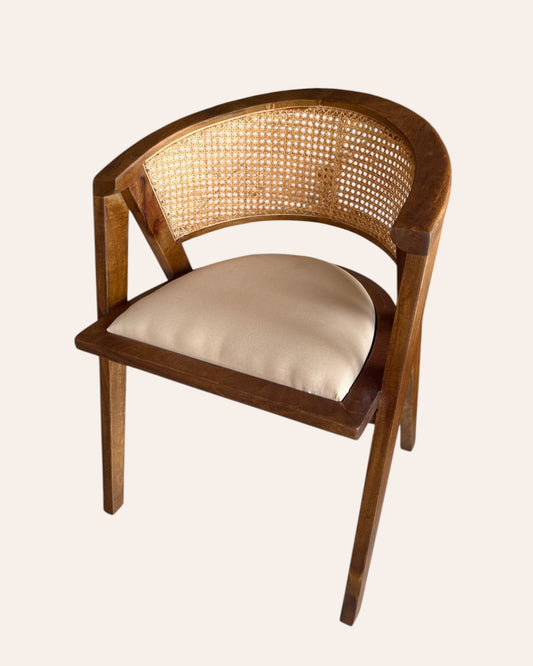 Handcrafted Wooden Cane Back Armchair