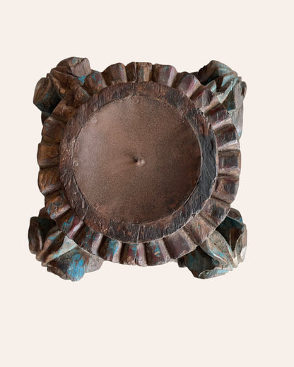 Vintage Distressed Hand-Carved Wooden Pillar Base Candle Holders / Planters - Set of 2