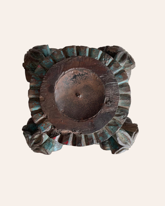 Vintage Distressed Hand-Carved Wooden Pillar Base Candle Holders / Planters - Set of 2