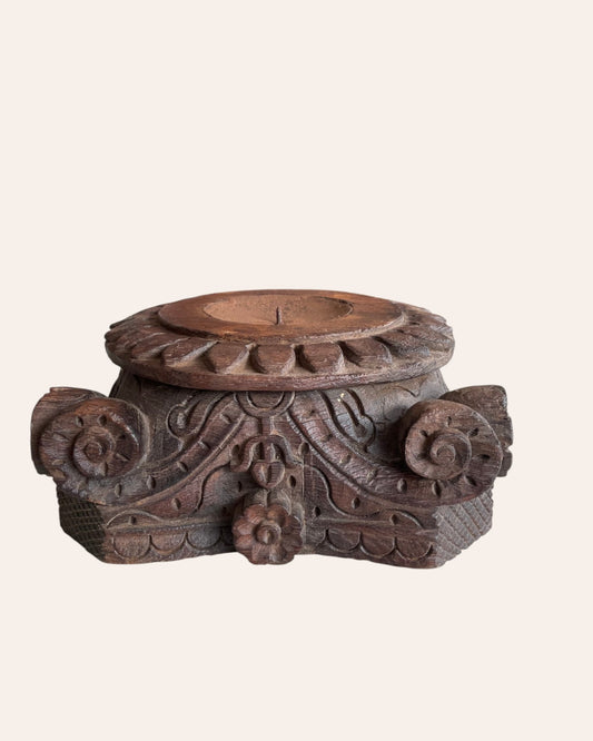 Vintage Gujarat Hand-Carved Wooden Pillar Base Candle Holder / Planter