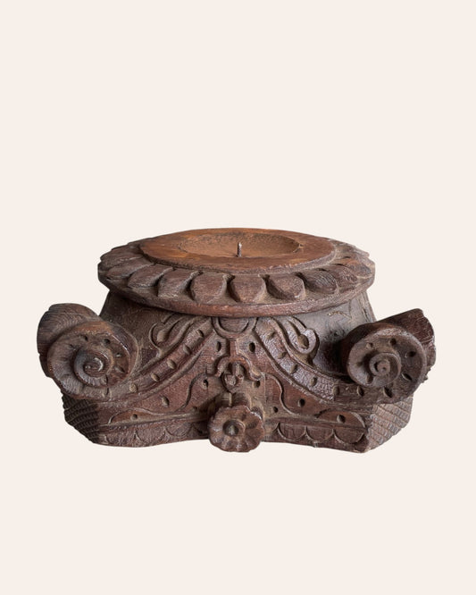 Vintage Gujarat Hand-Carved Wooden Pillar Base Candle Holder / Planter