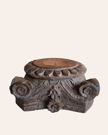 Vintage Gujarat Hand-Carved Wooden Pillar Base Candle Holder / Planter