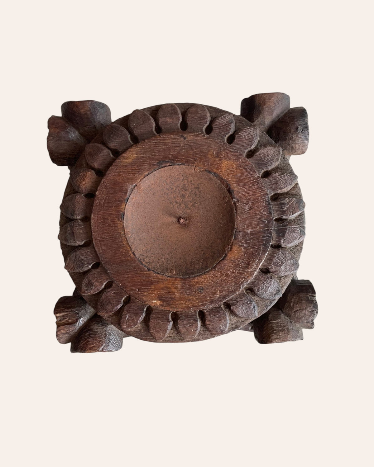 vintage gujarat hand-carved wooden pillar base candle holder / planter