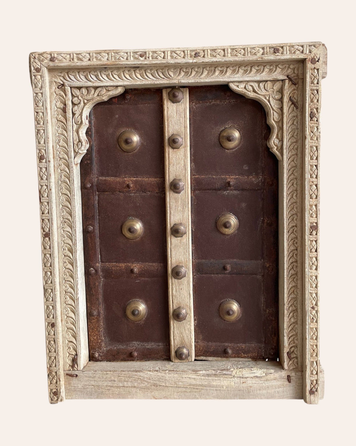 vintage hand-carved shekhawati haveli window with opening shutters