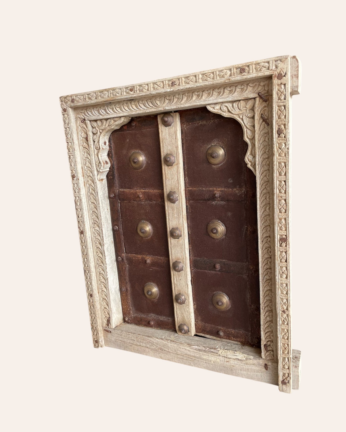 vintage hand-carved shekhawati haveli window with opening shutters
