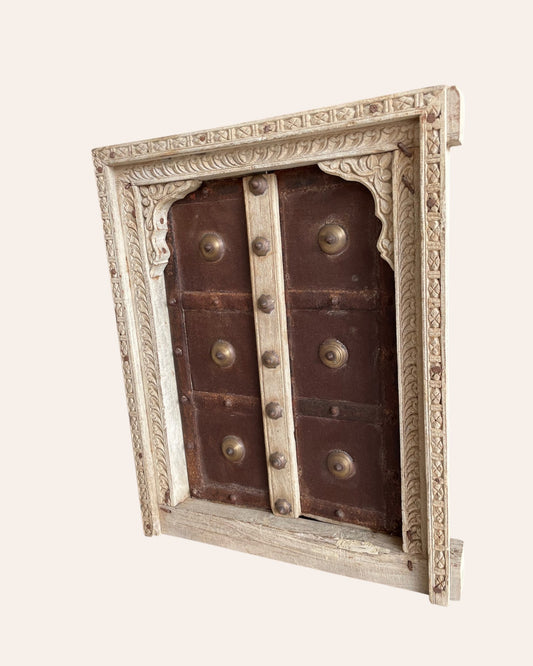 Vintage Hand-Carved Shekhawati Haveli Window with Opening Shutters