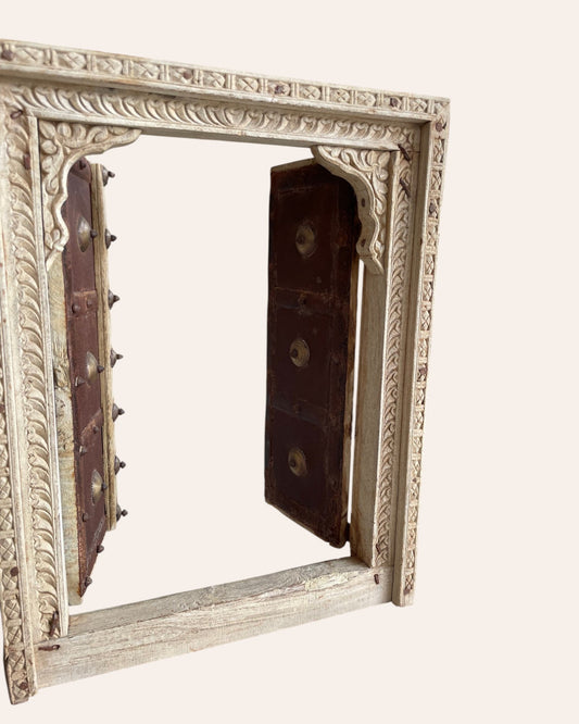 Vintage Hand-Carved Shekhawati Haveli Window with Opening Shutters