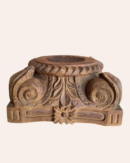 Vintage Gujarat Hand-Carved Pillar Base Candle Holder / Planter