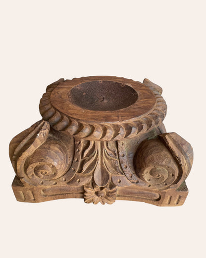 Vintage Gujarat Hand-Carved Pillar Base Candle Holder / Planter