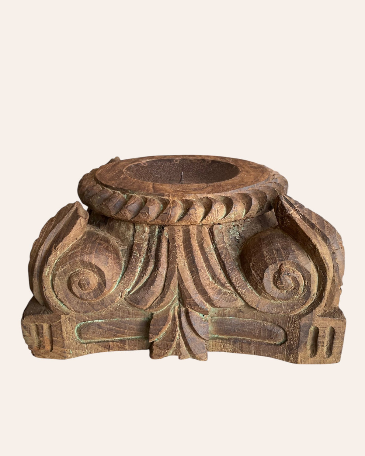 vintage gujarat hand-carved pillar base candle holder / planter