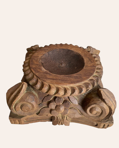Vintage Gujarat Hand-Carved Pillar Base Candle Holder / Planter