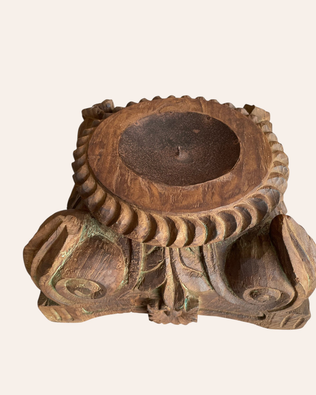 vintage gujarat hand-carved pillar base candle holder / planter