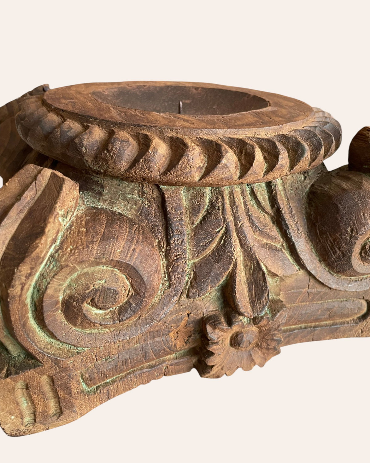 vintage gujarat hand-carved pillar base candle holder / planter