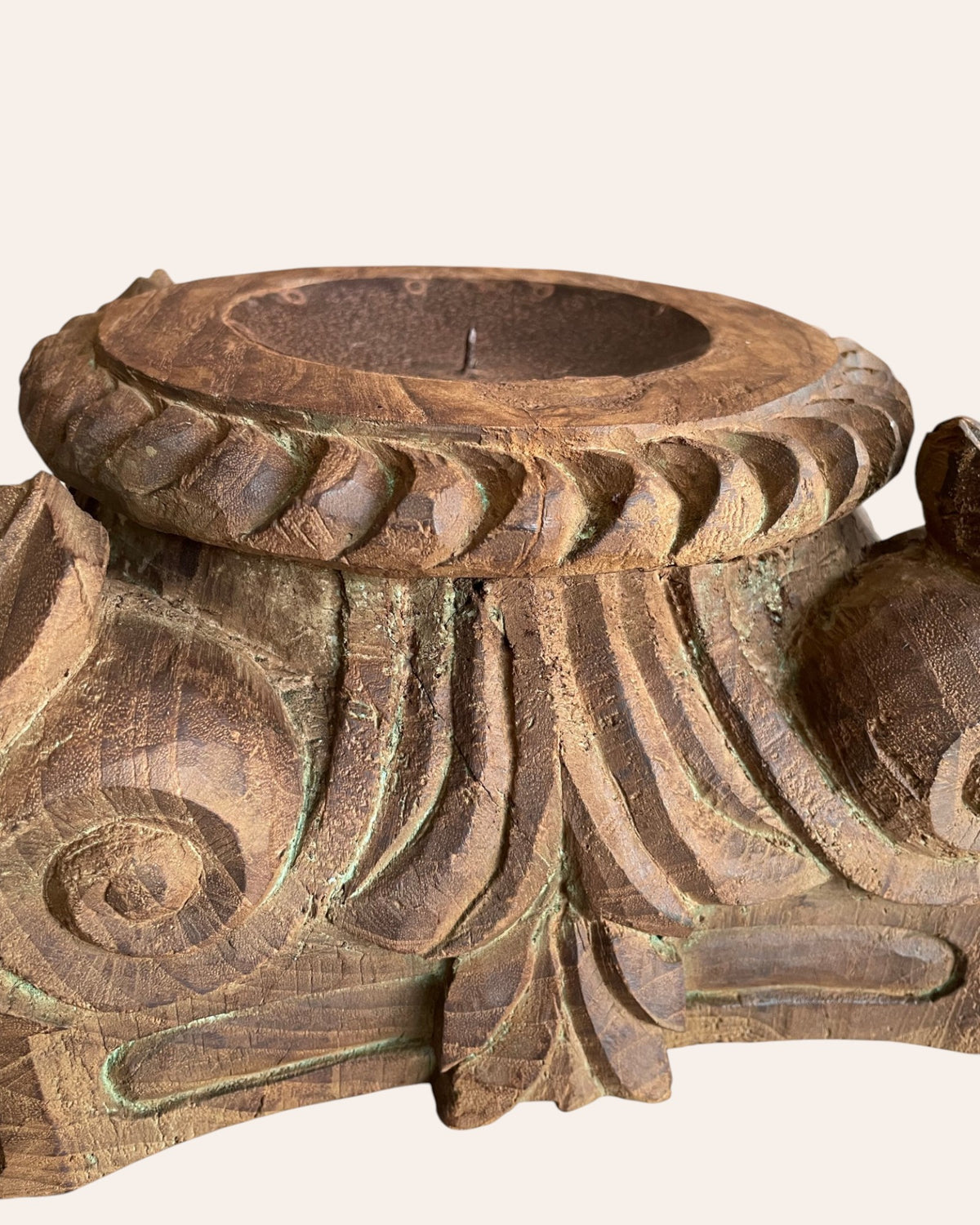 vintage gujarat hand-carved pillar base candle holder / planter