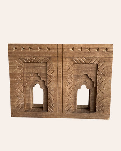 Hand-Carved Wooden Double Mirror Temple Frame