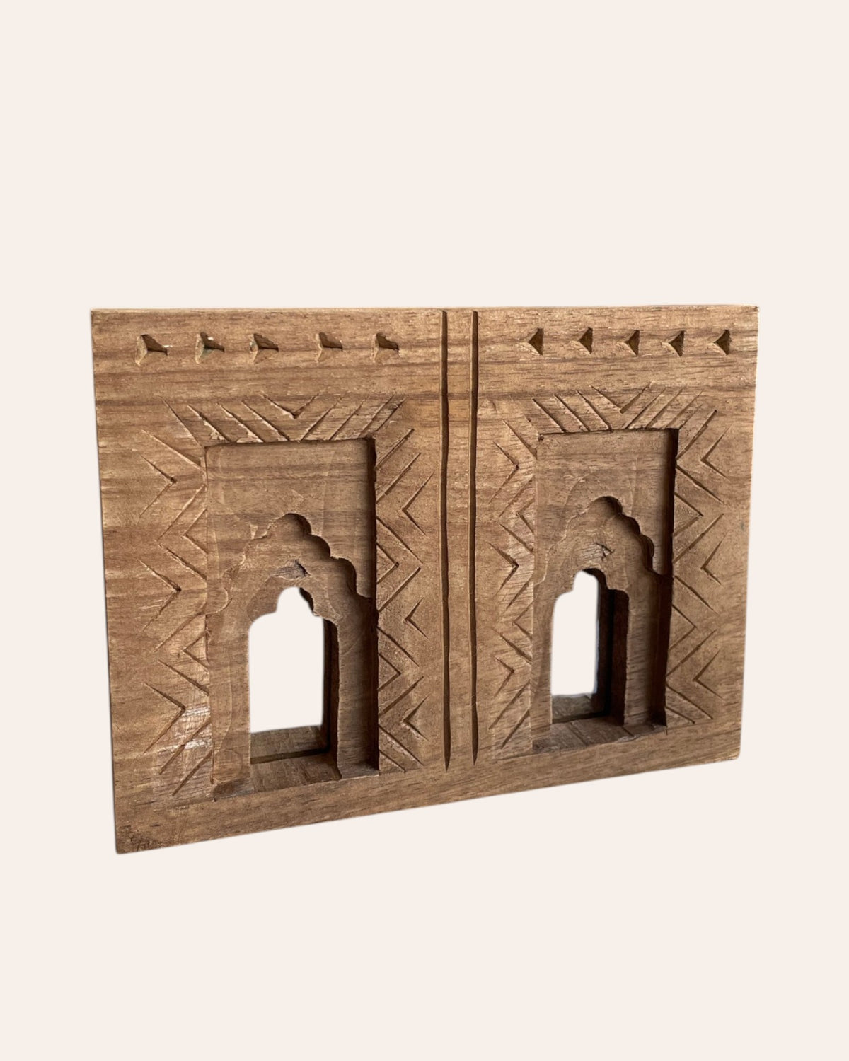 hand-carved wooden double mirror temple frame