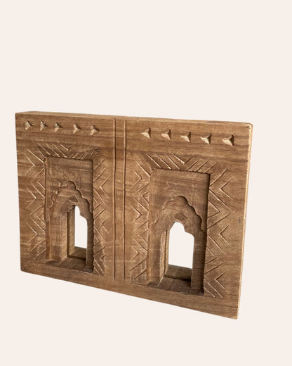 Hand-Carved Wooden Double Mirror Temple Frame
