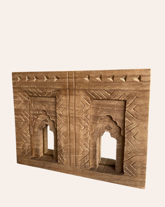 Hand-Carved Wooden Double Mirror Temple Frame