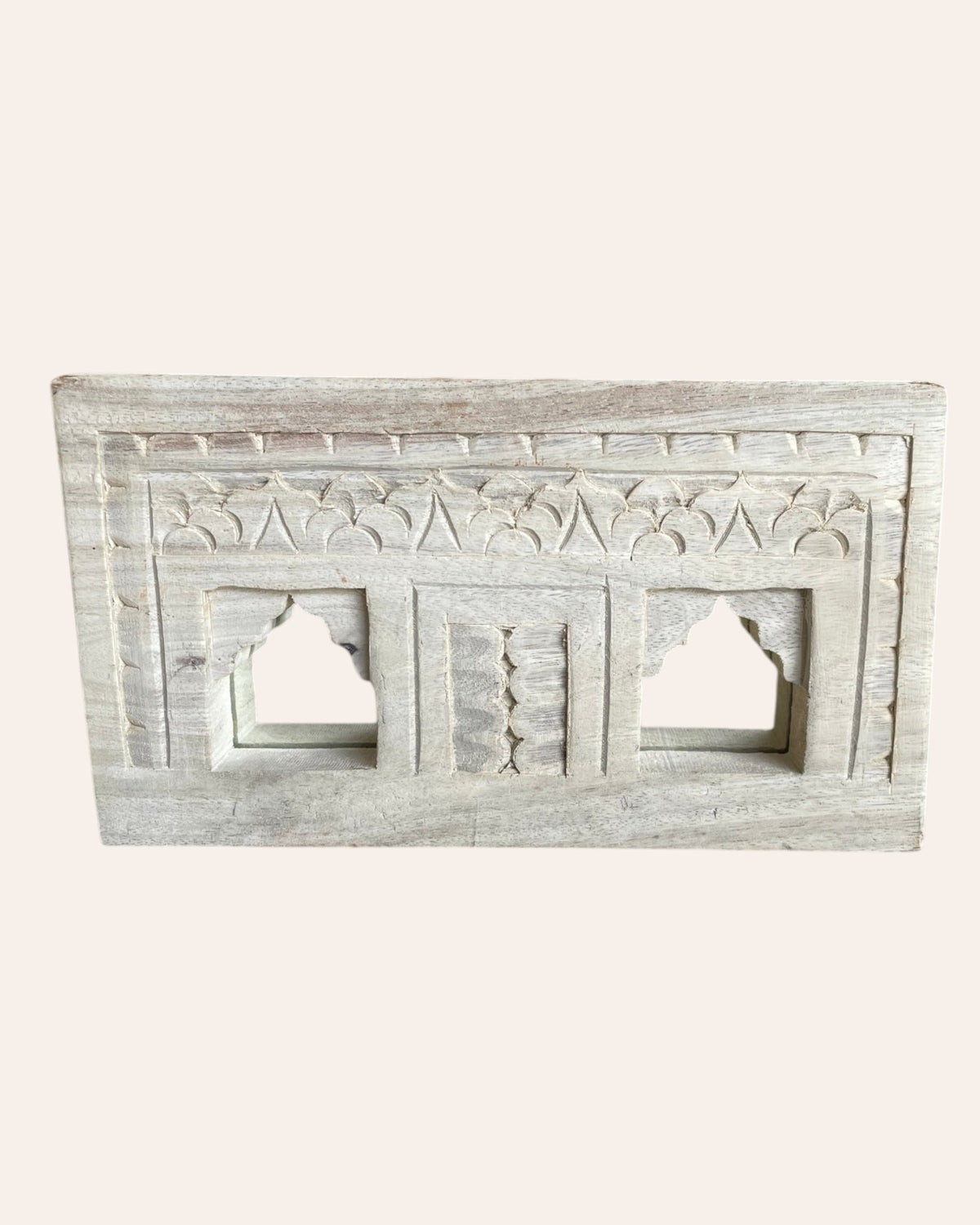 vintage indian double temple arch wall mirror - bleach finish