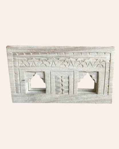 Vintage Indian Double Temple Arch Wall Mirror - Bleach Finish