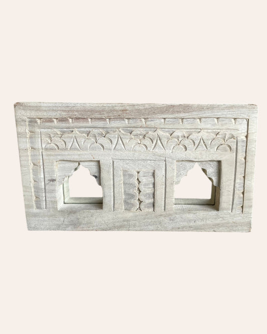 Vintage Indian Double Temple Arch Wall Mirror - Bleach Finish