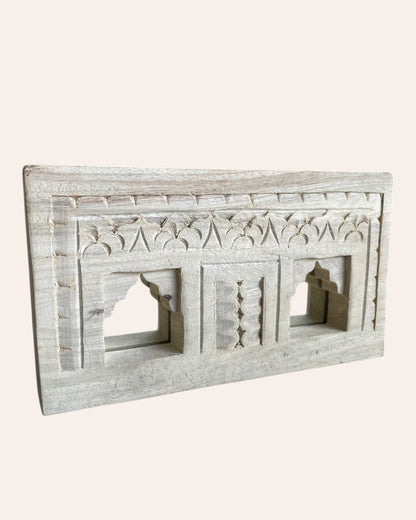 Vintage Indian Double Temple Arch Wall Mirror - Bleach Finish