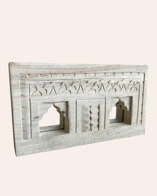 Vintage Indian Double Temple Arch Wall Mirror - Bleach Finish