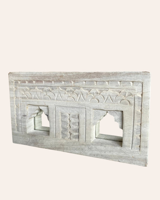 Vintage Indian Double Temple Arch Wall Mirror - Bleach Finish