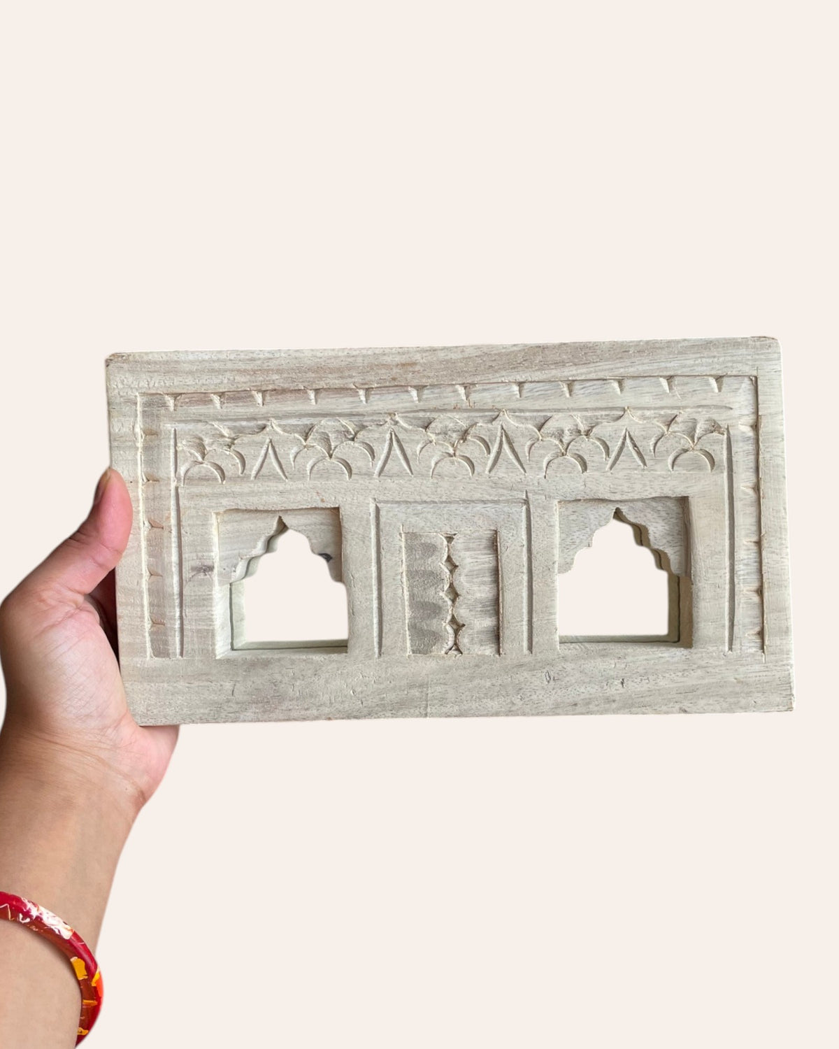 vintage indian double temple arch wall mirror - bleach finish