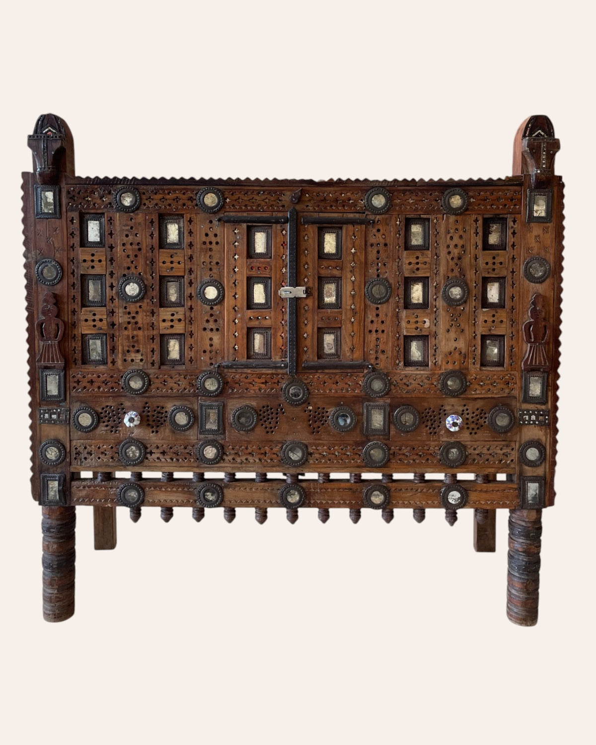 old gujarat kutch wooden damchiya with mirror inlay with traditional chor khana / secret storage