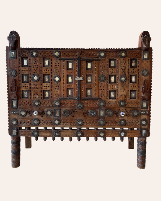 Old Gujarat Kutch Wooden Damchiya with Mirror Inlay with Traditional Chor Khana / Secret Storage