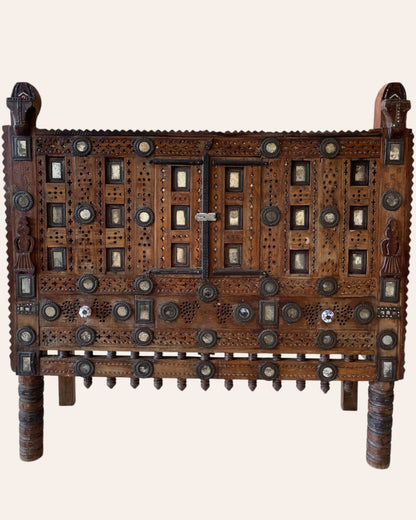 Old Gujarat Kutch Wooden Damchiya with Mirror Inlay with Traditional Chor Khana / Secret Storage