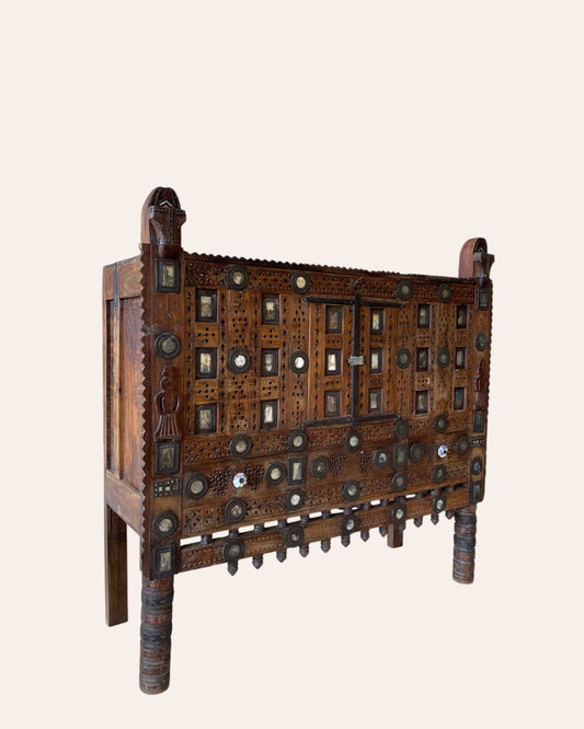 Old Gujarat Kutch Wooden Damchiya with Mirror Inlay with Traditional Chor Khana / Secret Storage