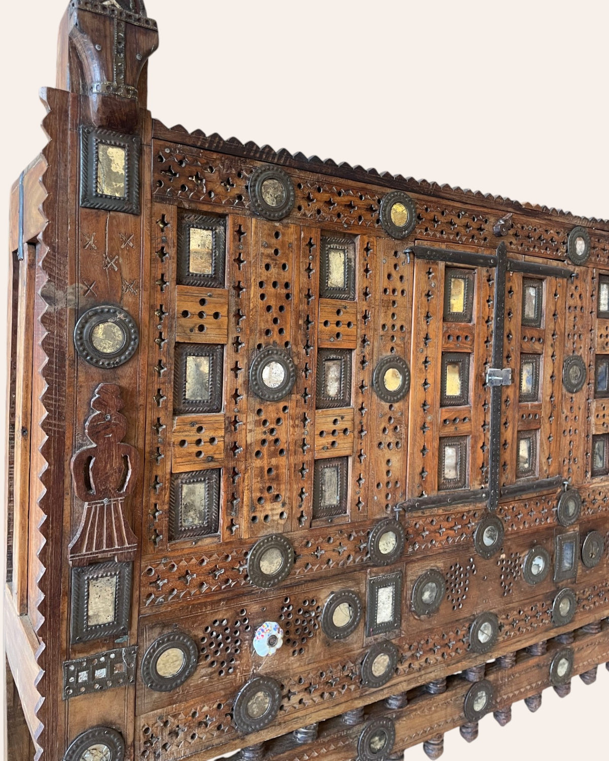 old gujarat kutch wooden damchiya with mirror inlay with traditional chor khana / secret storage