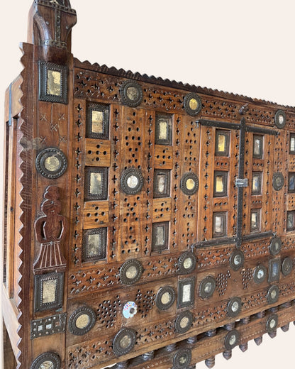 Old Gujarat Kutch Wooden Damchiya with Mirror Inlay with Traditional Chor Khana / Secret Storage