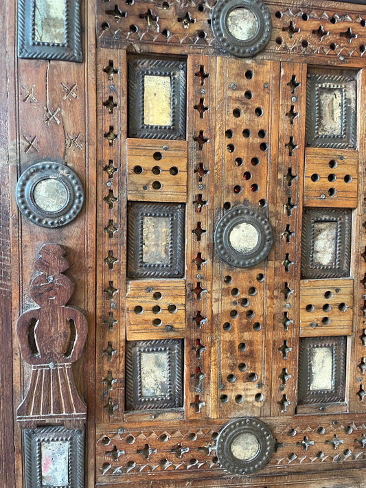 Old Gujarat Kutch Wooden Damchiya with Mirror Inlay with Traditional Chor Khana / Secret Storage