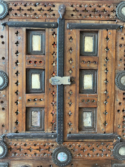 Old Gujarat Kutch Wooden Damchiya with Mirror Inlay with Traditional Chor Khana / Secret Storage