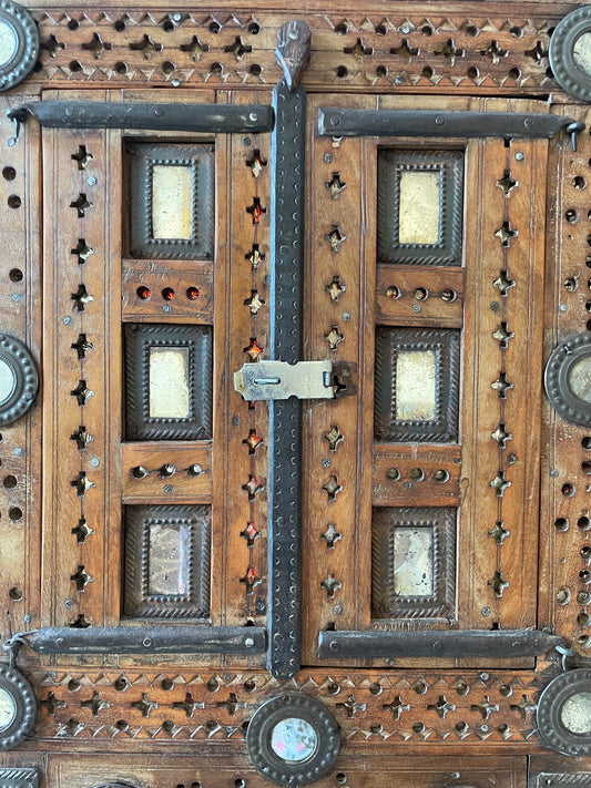 Old Gujarat Kutch Wooden Damchiya with Mirror Inlay with Traditional Chor Khana / Secret Storage