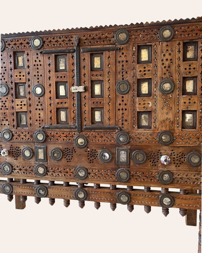 Old Gujarat Kutch Wooden Damchiya with Mirror Inlay with Traditional Chor Khana / Secret Storage