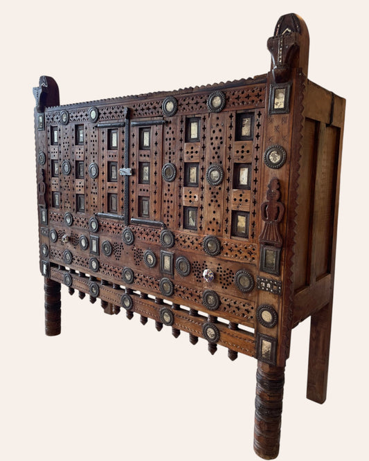 Old Gujarat Kutch Wooden Damchiya with Mirror Inlay with Traditional Chor Khana / Secret Storage