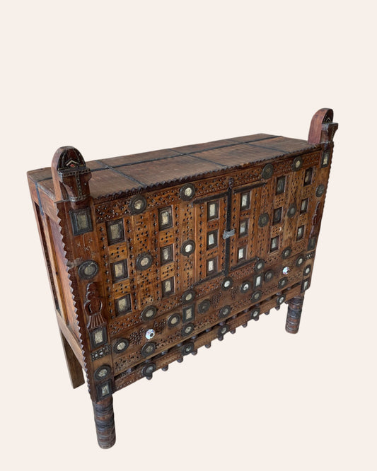 Old Gujarat Kutch Wooden Damchiya with Mirror Inlay with Traditional Chor Khana / Secret Storage