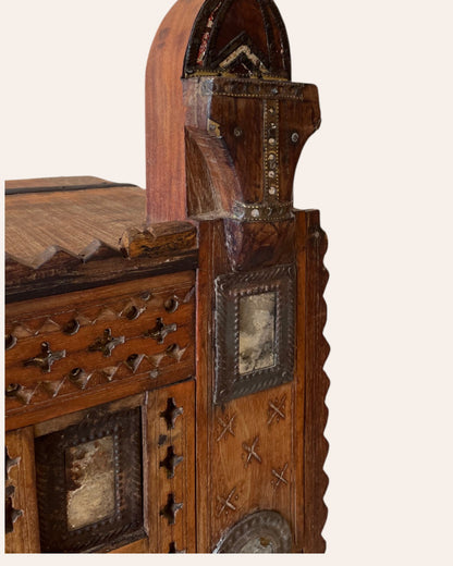 Old Gujarat Kutch Wooden Damchiya with Mirror Inlay with Traditional Chor Khana / Secret Storage