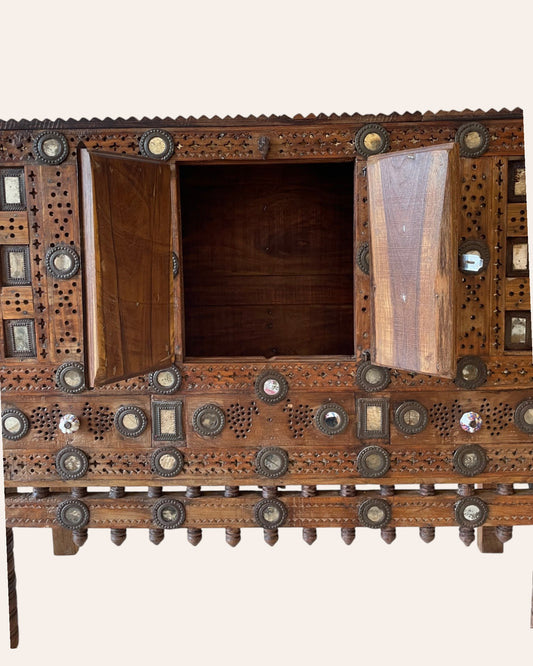 Old Gujarat Kutch Wooden Damchiya with Mirror Inlay with Traditional Chor Khana / Secret Storage