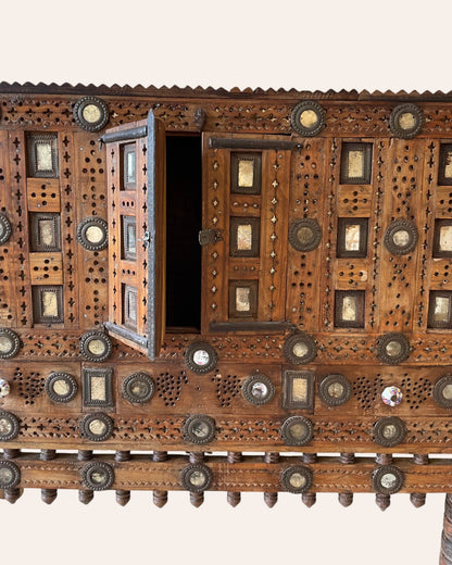 Old Gujarat Kutch Wooden Damchiya with Mirror Inlay with Traditional Chor Khana / Secret Storage