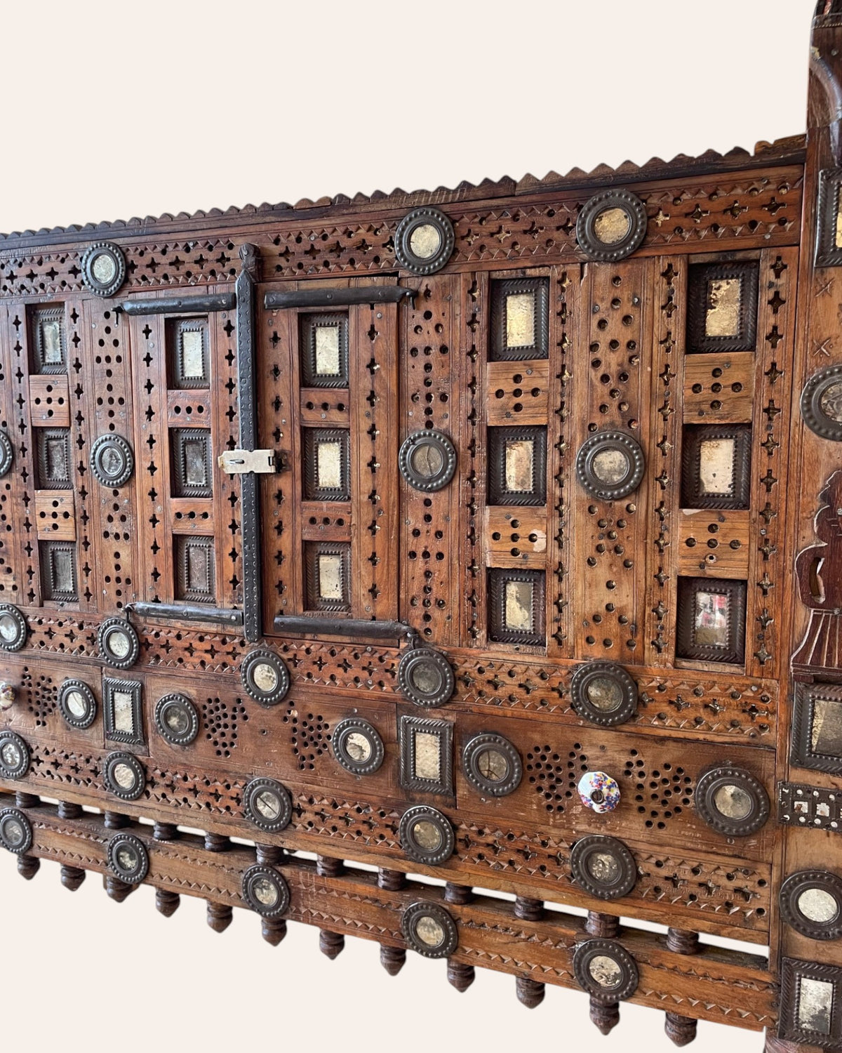 old gujarat kutch wooden damchiya with mirror inlay with traditional chor khana / secret storage